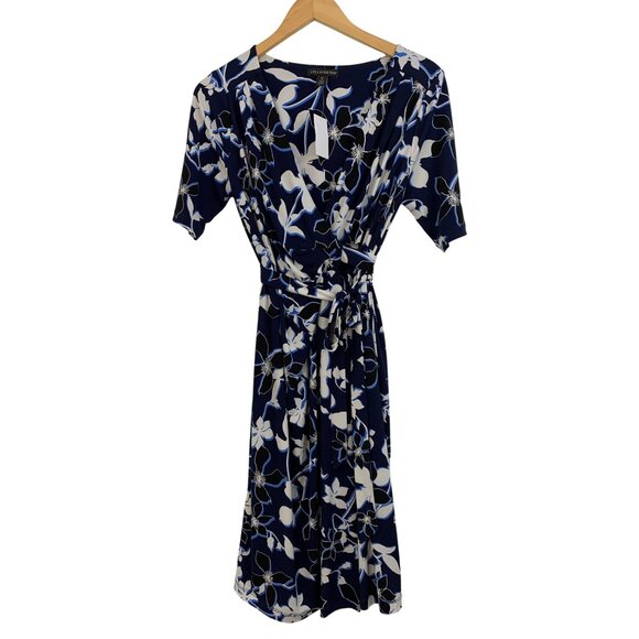 A Pea In The Pod Floral Maternity Wrap Dress Size M Blue Jersey 70508 8041 - Picture 3 of 11